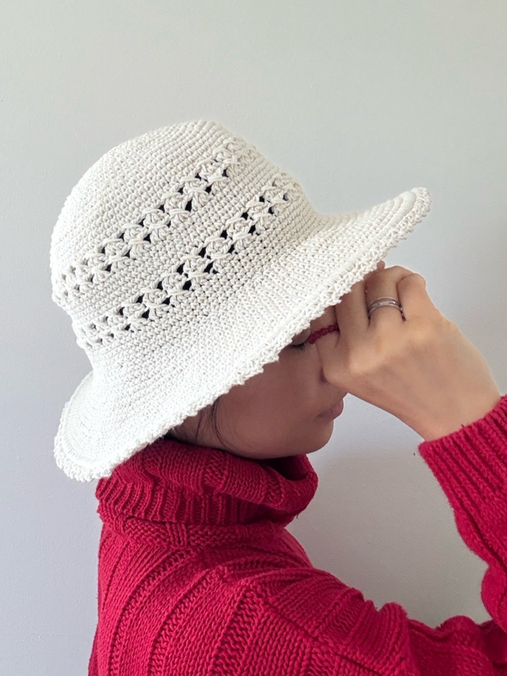 San diego Hat 100% Cotton Off White Color Crochet Sun Hat Structured Brim Edge